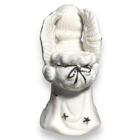 Angel Figurine White Ceramic Porcelain Gold Trim Candle Holder 4 6/8 in Vintage - Picture 6 of 10